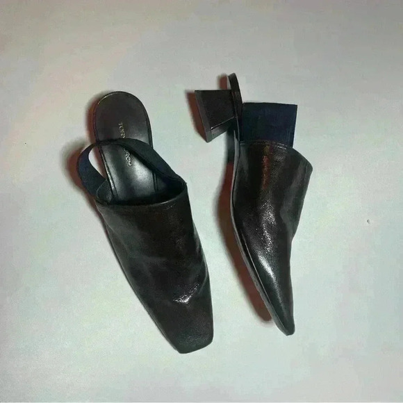 Tory Burch Mellow Leather Slingback Pumps 6 Square Toe Mules Block Heel Slouchy - Picture 2 of 9